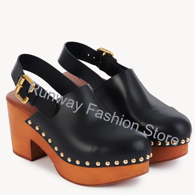 Geta Wooden Sandal - Chunky Wooden Wedge Mules Clogs Sandalias