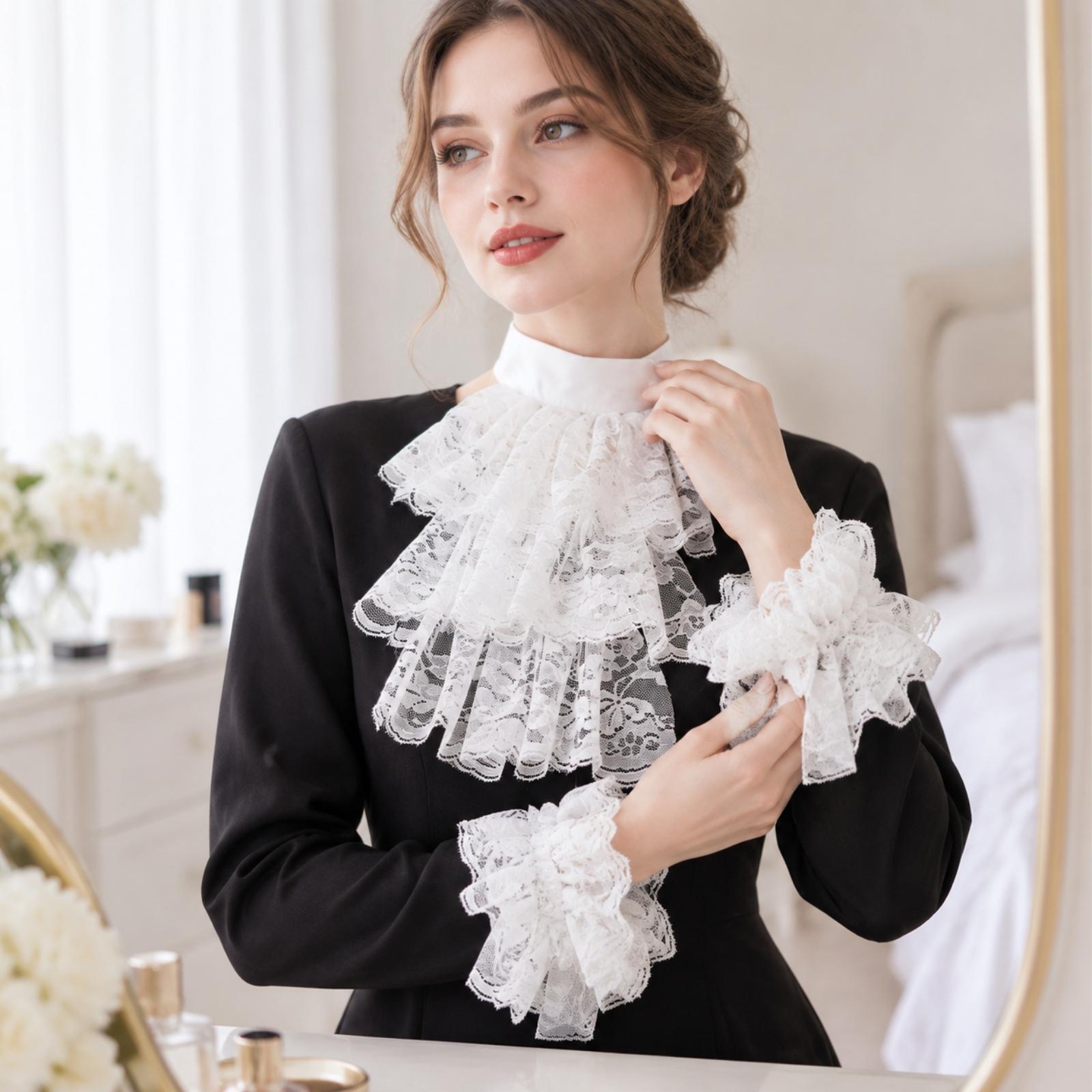 Women Lace Collar Gloves with  - Matcha 评论和价格