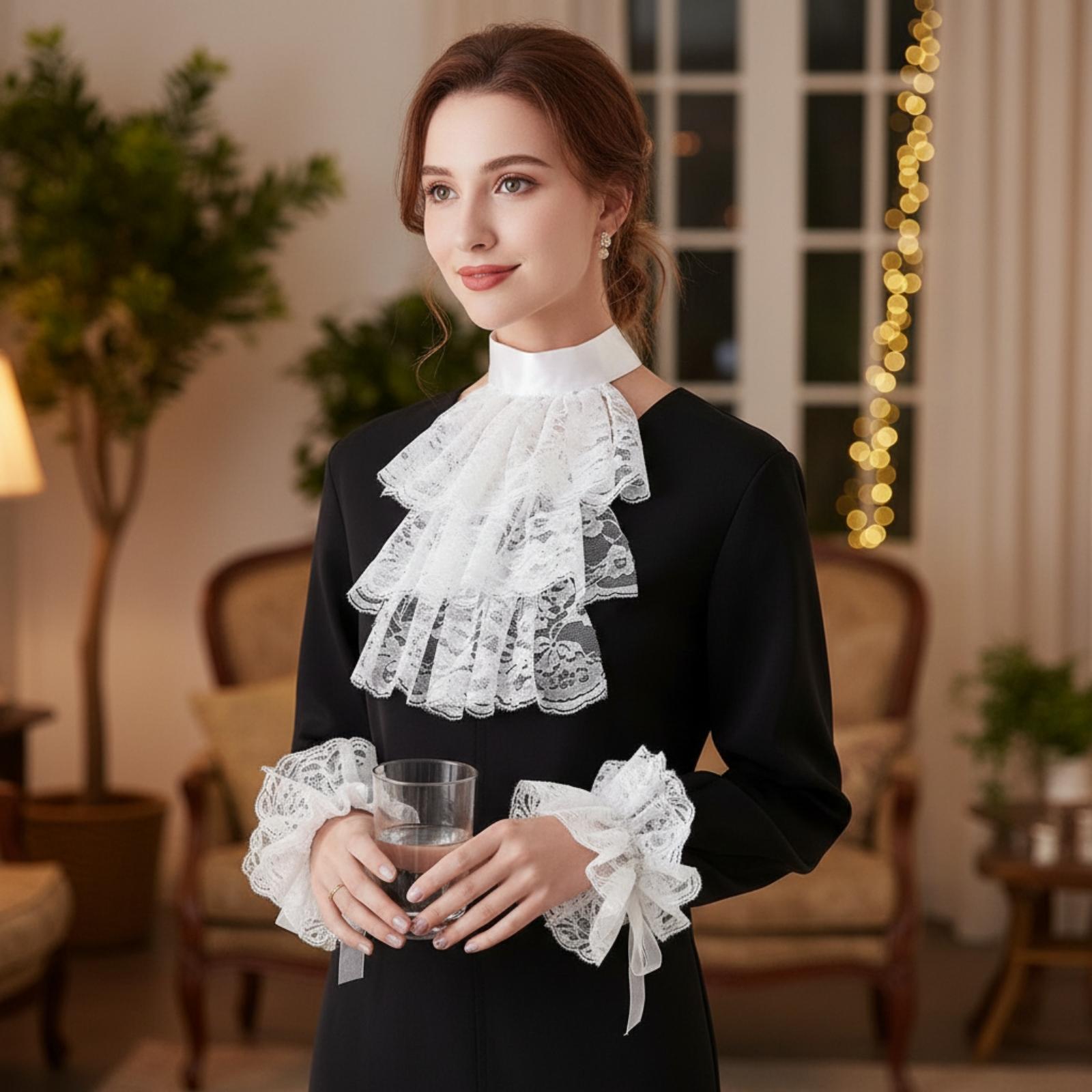 Women Lace Collar Gloves with  - Matcha 评论和价格