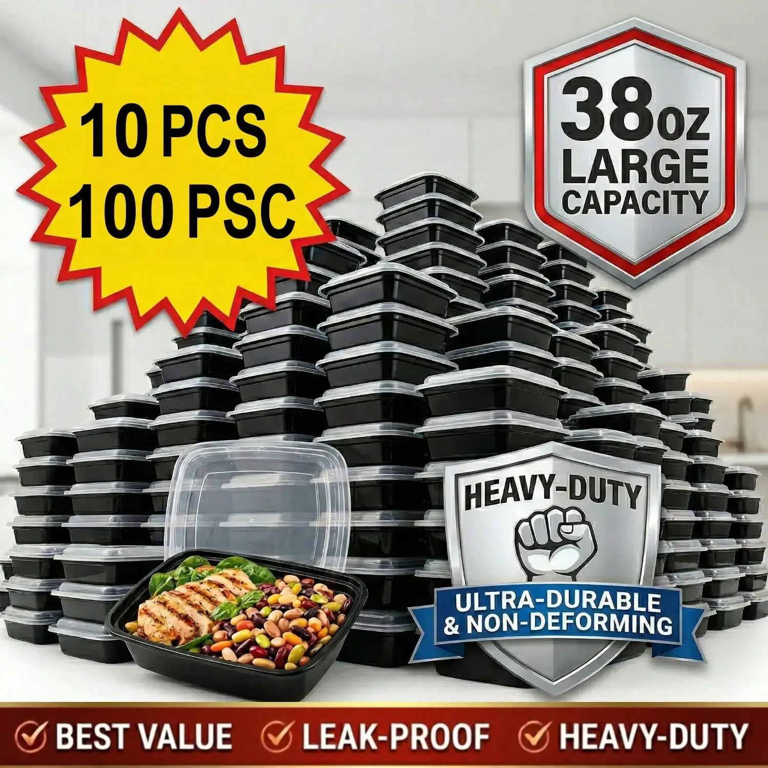 10/100pcs 38oz Black Rectangul - Bento Box 评论和价格